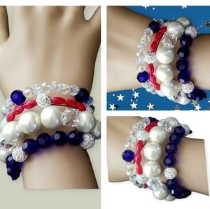 NWT Hand Crafted Boho Beaded Faux Pearl and Rhinestone Wrap Bracelet